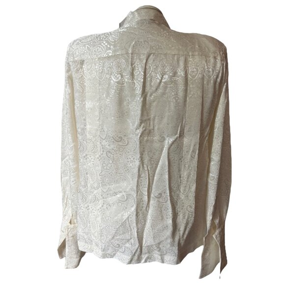 Liz Claiborne Vintage Pleated Front Collared Silky Blouse Sz 8 (Medium) Off Whit - Picture 14 of 16